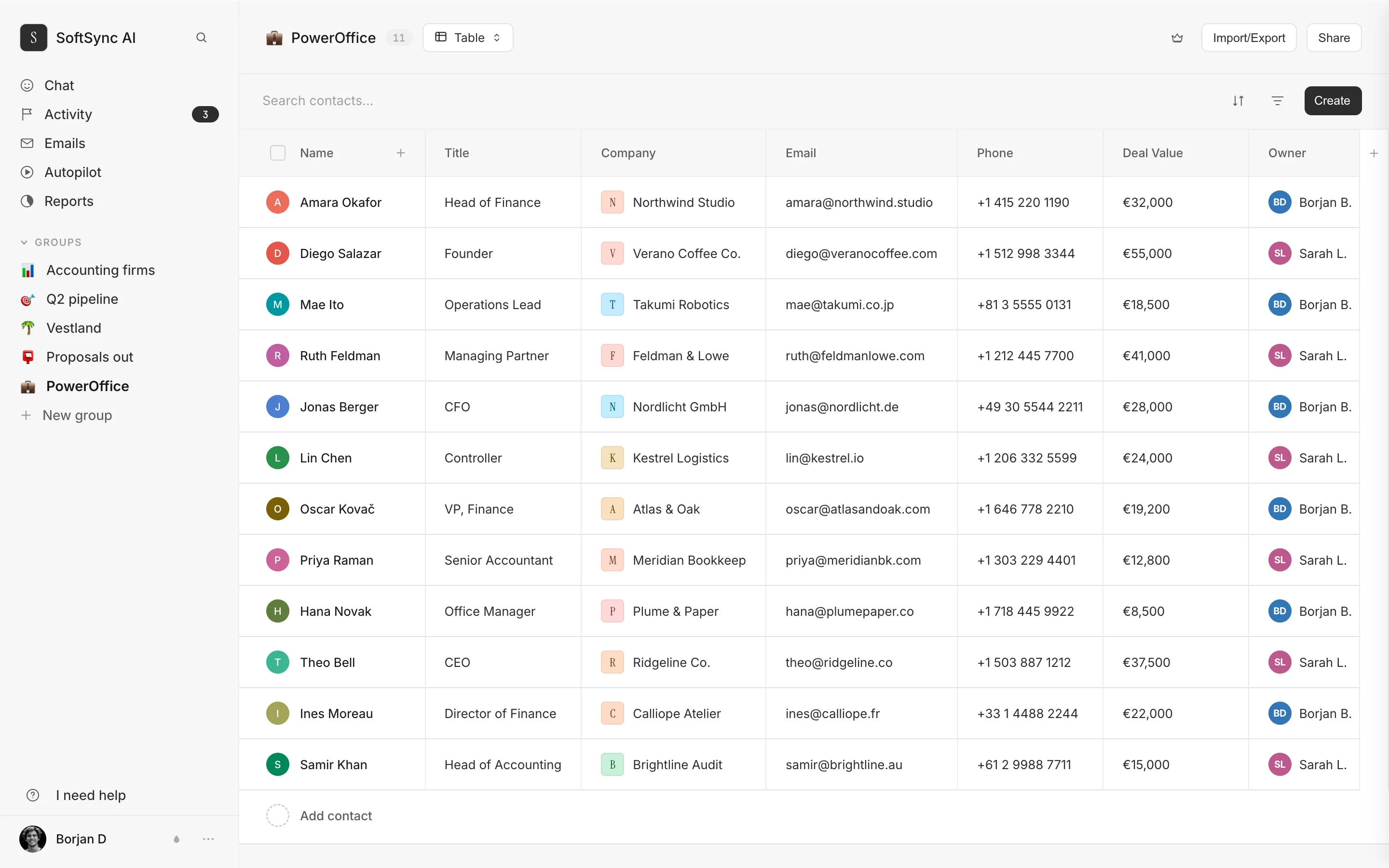 SoftSync: contacts, deals and stages in one fast table