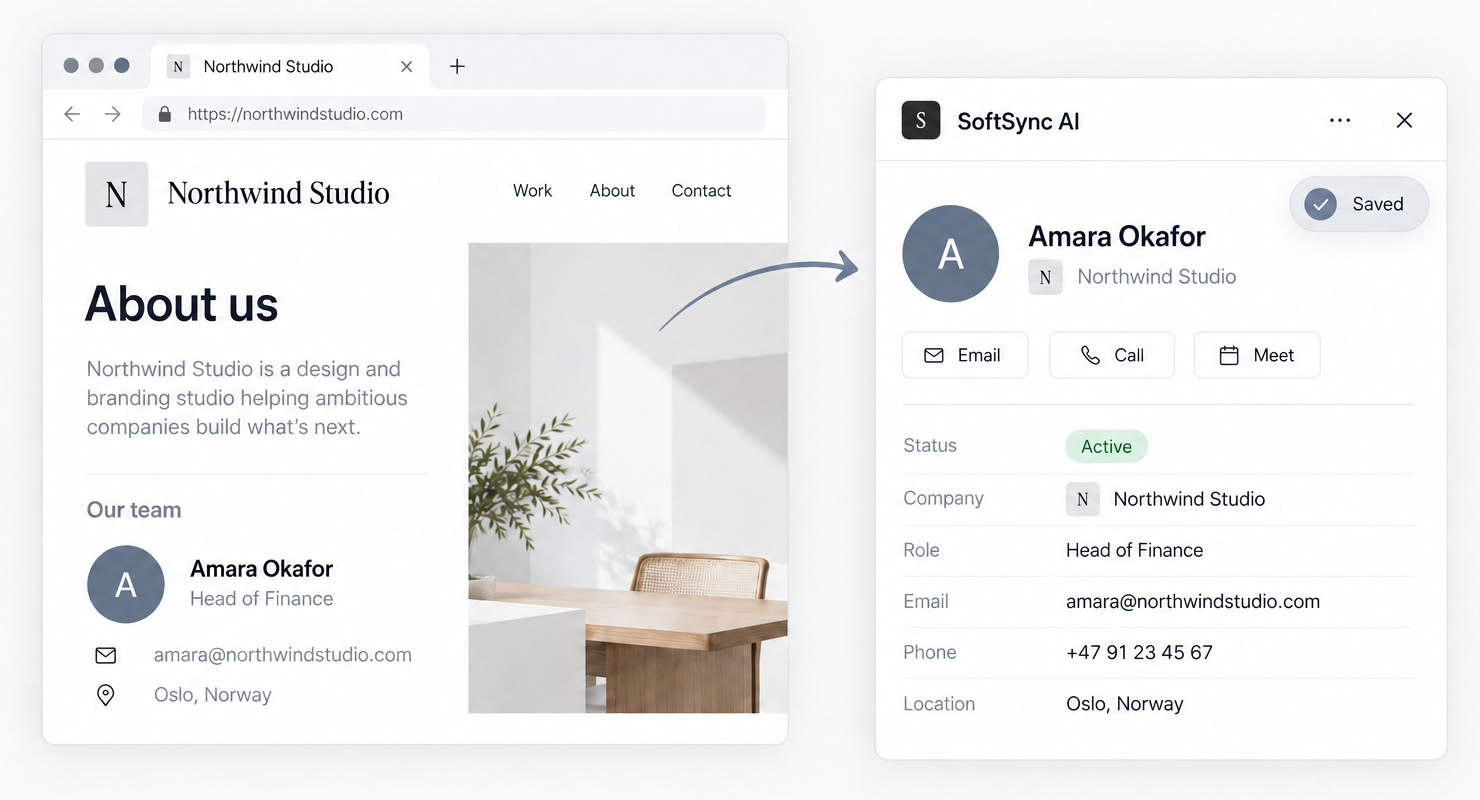 A company web page connected to a new SoftSync customer record