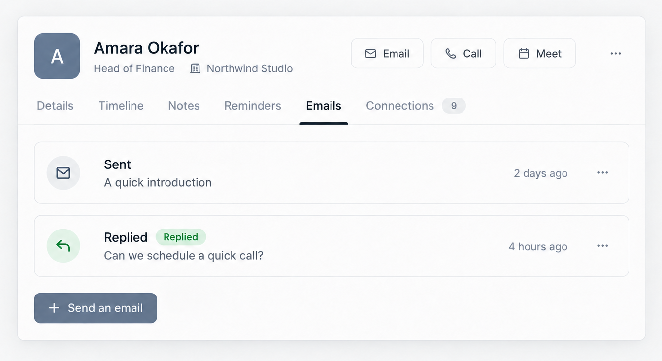 A SoftSync customer record showing a reply and a stopped sequence