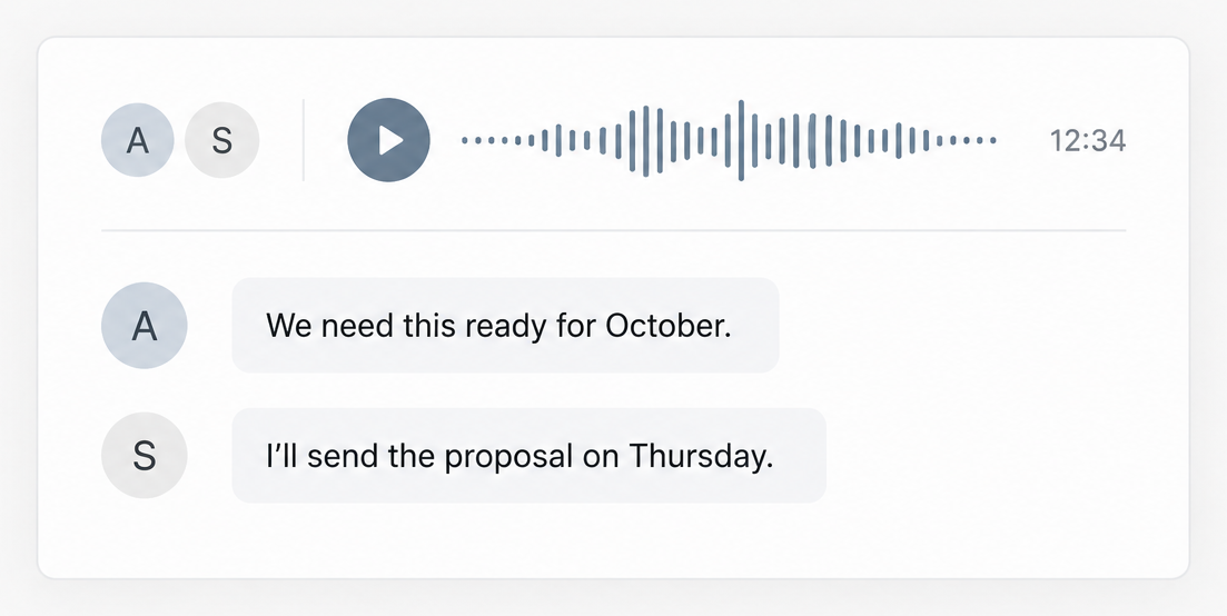 SoftSync desktop meeting app showing a live two-person transcript
