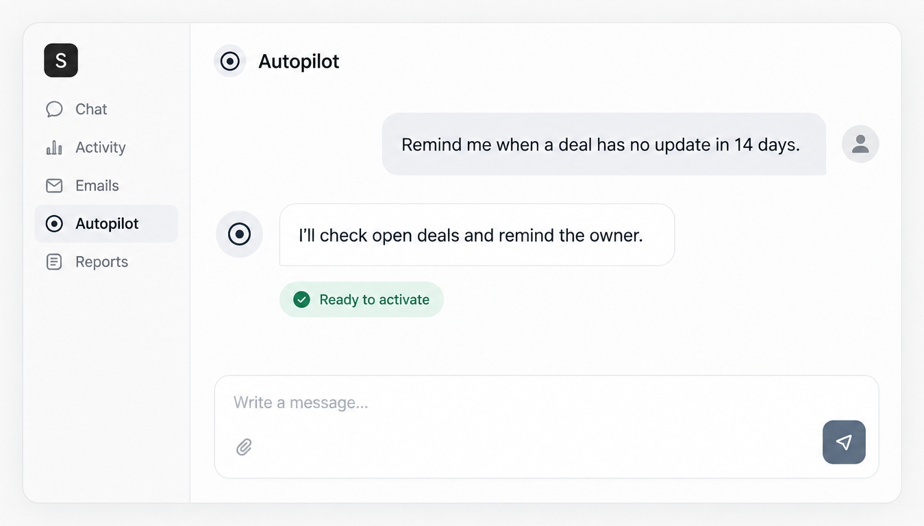 A plain-language SoftSync Autopilot rule for quiet deals